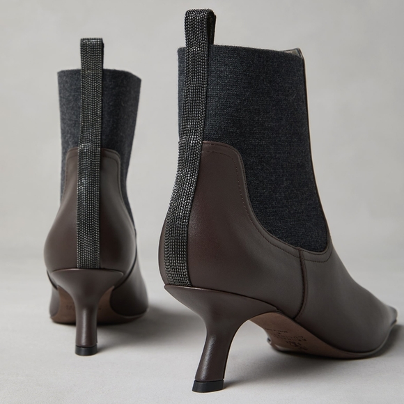 NEW Brunello Cucinelli Leather Monili Comma-Heel Ankle Boots Size 39.5 - Picture 3 of 16